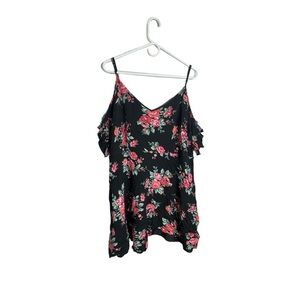 Forever 21 Black and Pink Floral Cold Shoulder Blouse